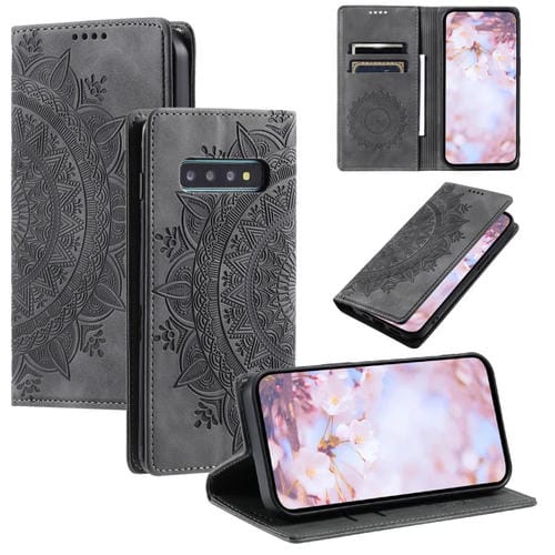Estuche de Cuero Magnético Totem para Samsung Galaxy S10 En Relieve (Gris)