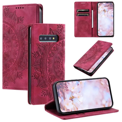 Funda de Cuero Magnética Totem para Samsung Galaxy S10 + en Relieve (Rojo)