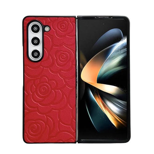 Funda Protectora Samsung Galaxy Z Fold5 Estampado de Flores (Rojo)