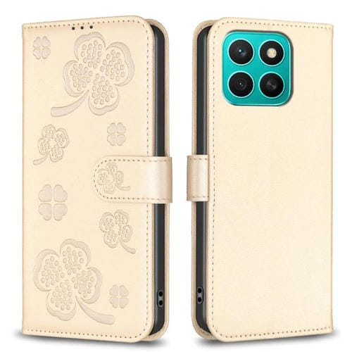 Funda de Cuero con Relieve Cuatro Hojas para Honor X8C 4G (Dorada)