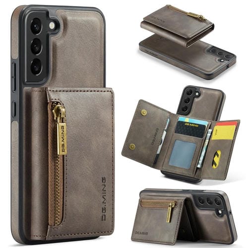 Funda para Samsung Galaxy S22 Dg.Ming M5 Series Zip RFID Cuero Desmontable con Múltiples Tarjetas (Café)