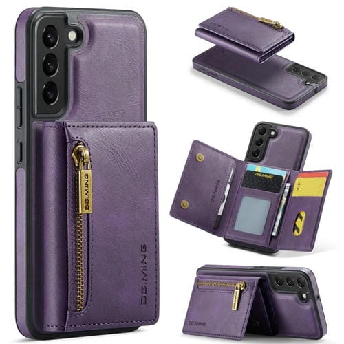 Funda para Samsung Galaxy S22 Dg.Ming M5 Series Zip Rfid Cuero Desmontable Múltiples Tarjetas (Púrpura)