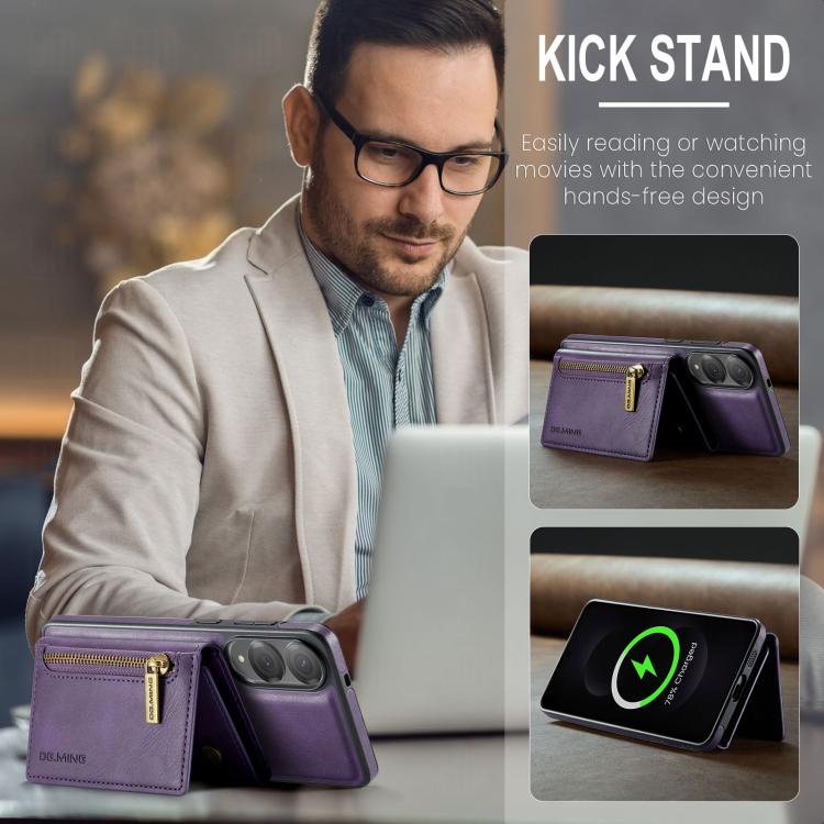 Funda de cuero desmontable con cremallera RFID para Samsung Galaxy S25 Edge 5G DG.MING M5 Series (morado)