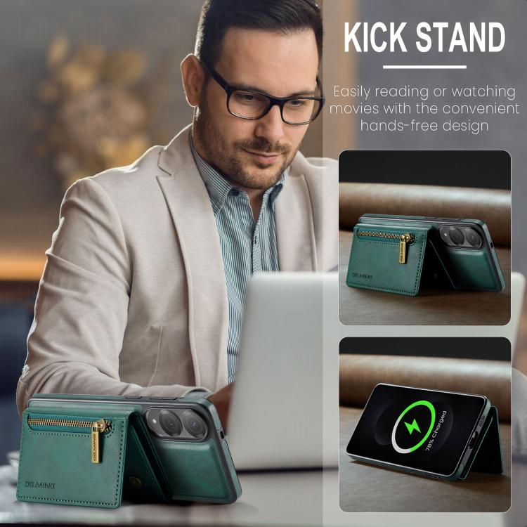 Funda de cuero desmontable con cremallera RFID para Samsung Galaxy S25 Edge 5G DG.MING M5 Series (verde)