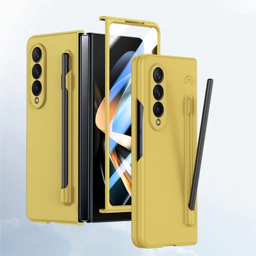 Estuche para Teléfono Samsung Galaxy Z Fold4 5G con Sensación de Piel Integrada para PC con Bolígrafo (Amarillo)