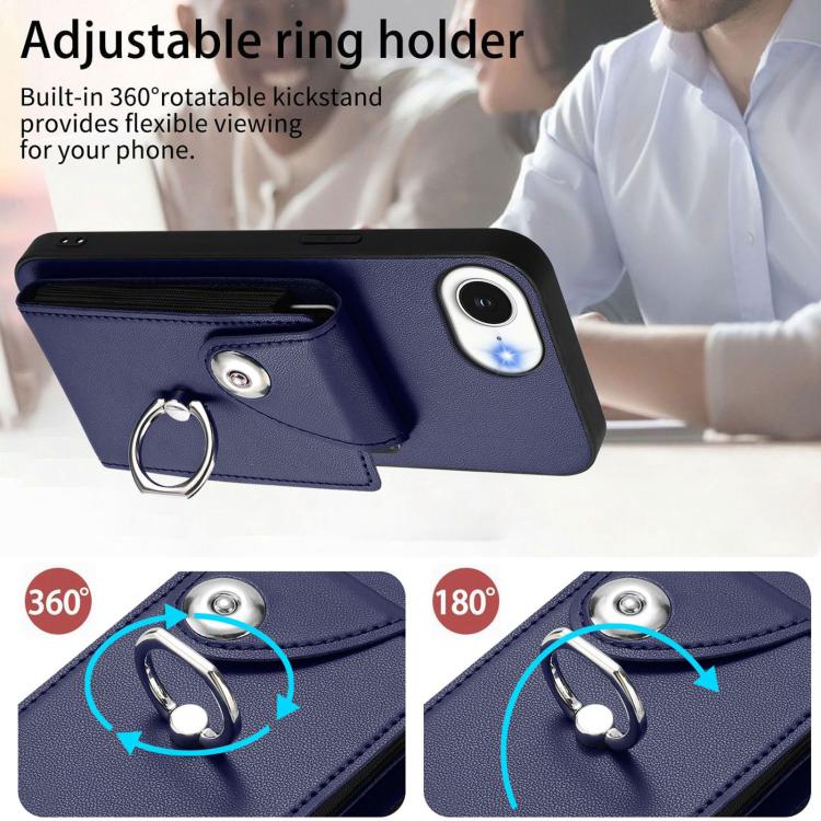 Funda para iPhone 16e con tarjetero y anillo (azul)