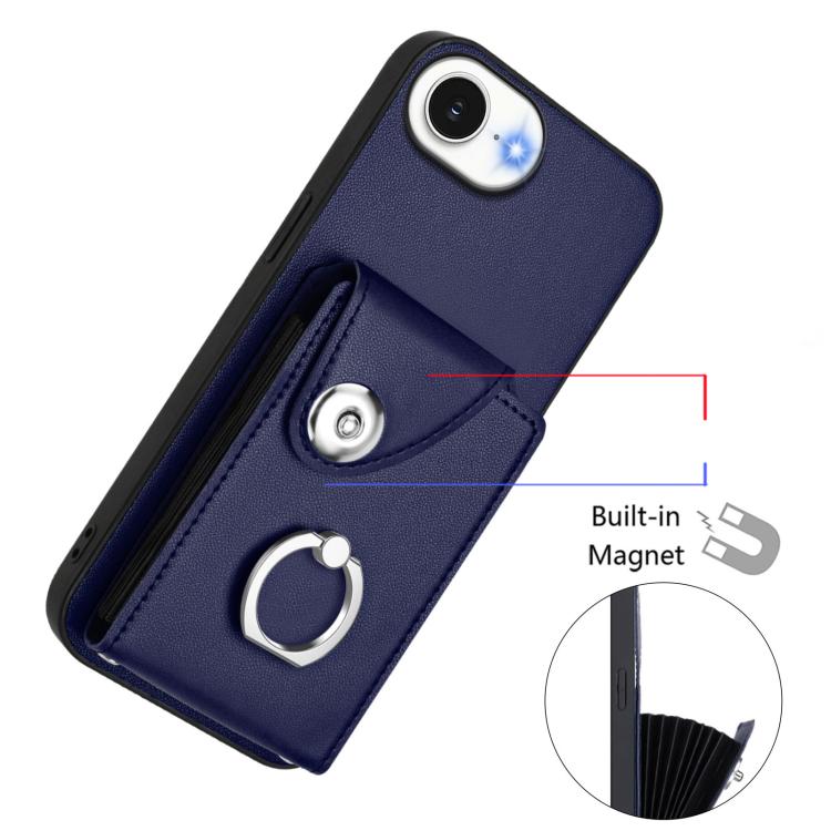 Funda para iPhone 16e con tarjetero y anillo (azul)