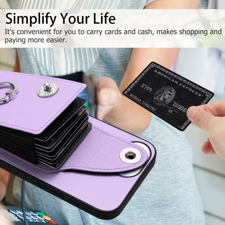 Funda para iPhone 16e con tarjetero y anillo (morado)