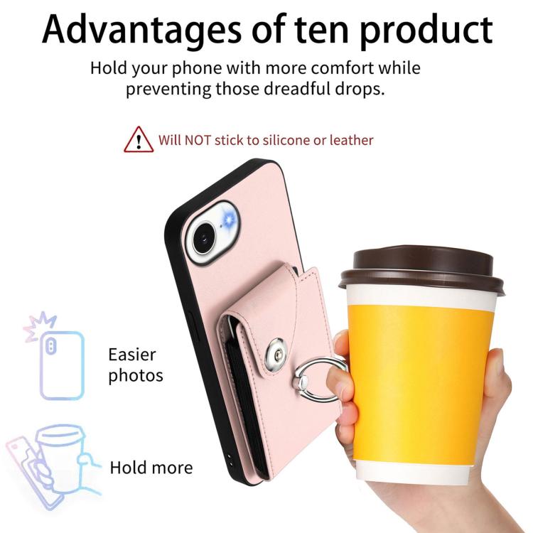Funda para iPhone 16e con tarjetero y anillo (rosa)