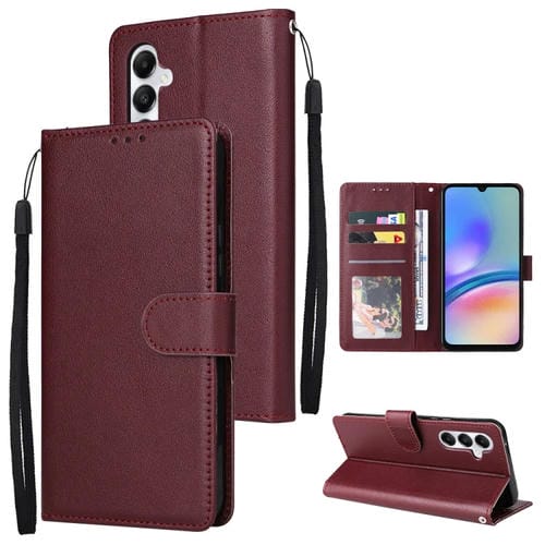 Funda para Teléfono Samsung Galaxy A05S Cuero Tapa Horizontal Multifuncional Tres Ranuras para Tarjetas (Rojo Vino)