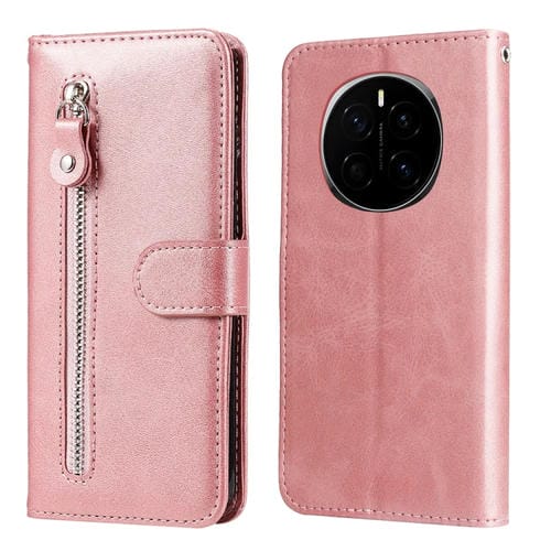 Funda de Piel Textura de Becerro con Cremallera para Honor Magic7 (Oro Rosa)