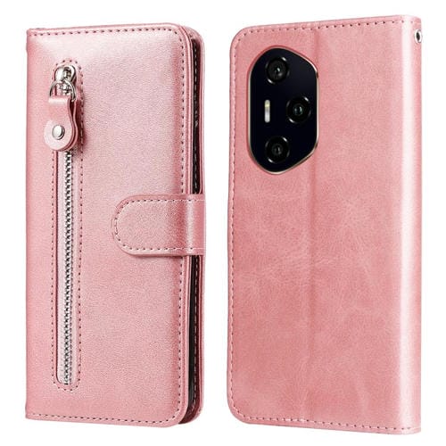 Funda de Piel con Textura de Becerro y Cremallera para Honor 300 Pro (Oro Rosa)