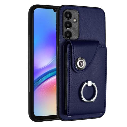 Funda para Teléfono Samsung Galaxy A05S 4G de PU con Soporte para Anillo y Bolsa para Tarjeta (Azul)