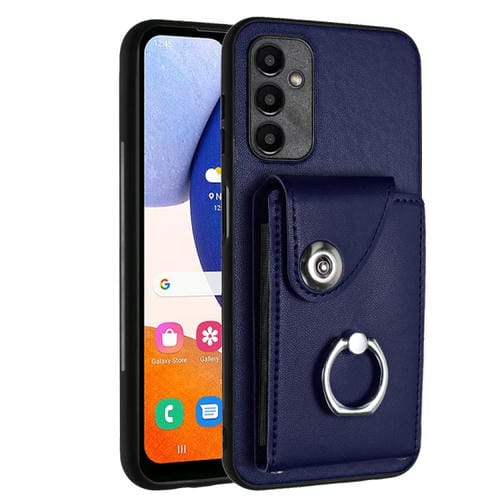 Funda para Teléfono Samsung Galaxy A14 5G de PU con Soporte para Anillo y Bolsa para Tarjeta (Azul)