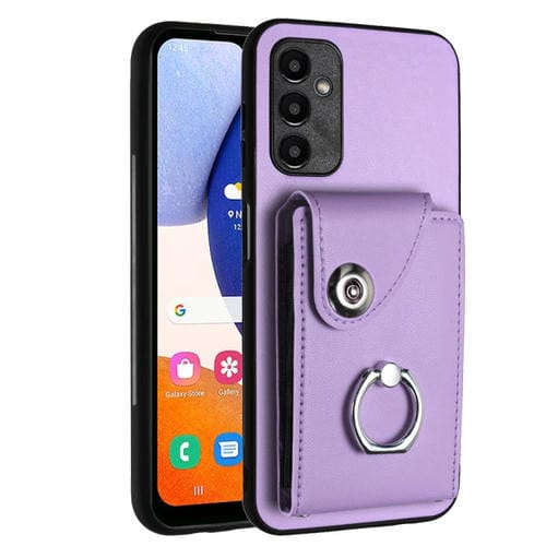 Funda para Teléfono Samsung Galaxy A15 4G de PU con Soporte para Anillo y Bolsa para Tarjeta (Púrpura)