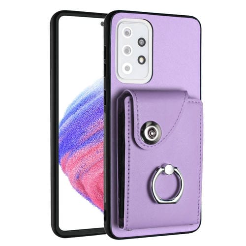 Funda para teléfono Samsung Galaxy A33 5G de PU con soporte para anillo y bolsa para tarjeta de órgano (Púrpura)