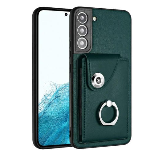 Funda para Teléfono Samsung Galaxy S21 FE 5G Pu con Soporte para Anillo y Bolsa para Tarjeta (Verde)