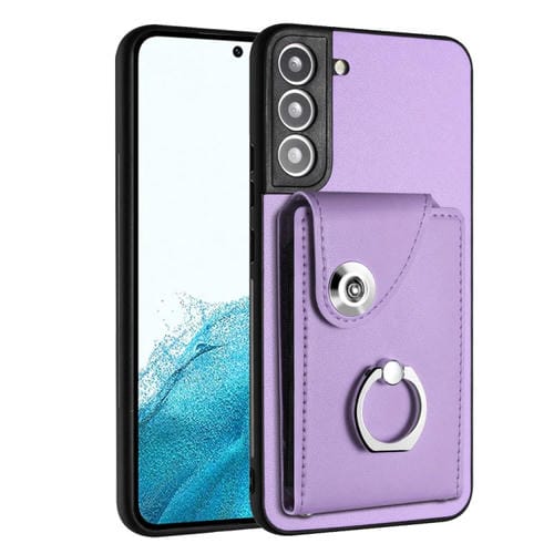 Funda para Teléfono Samsung Galaxy S22+ 5G de PU con Soporte para Anillo y Bolsa para Tarjeta (Púrpura)