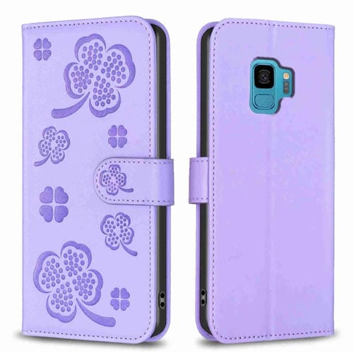 Funda para Samsung Galaxy S9 Cuero Relieve Cuatro Hojas (Púrpura)