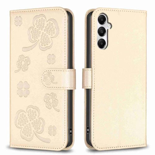 Funda para Samsung Galaxy A15 Cuero con Relieve de Cuatro Hojas (Dorado)