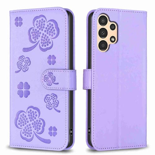Funda para Samsung Galaxy A33 Cuero Relieve Cuatro Hojas (Púrpura)