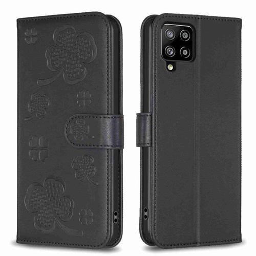 Funda para Samsung Galaxy A42 5G Cuero Relieve Cuatro Hojas (Negro)