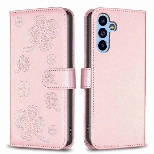 Funda para Samsung Galaxy A54 5G Cuero Relieve Cuatro Hojas (Rosa)