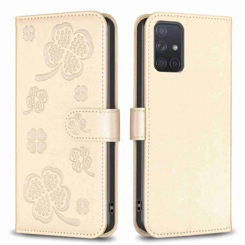 Funda para Samsung Galaxy A71 4G Cuero Relieve Cuatro Hojas (Dorado)