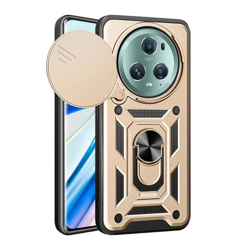 Funda para Teléfono Honor Magic5 Pro con Cubierta Deslizante para Cámara de TPU y PC (Dorada)