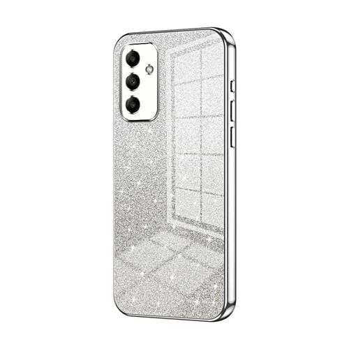 Estuche para Teléfono Samsung Galaxy A05S Galvanizado con Polvo de Brillo Degradado (Plateado)