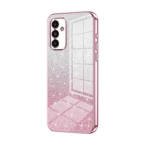 Estuche para Teléfono Samsung Galaxy A14 5G Galvanizado con Polvo de Brillo Degradado (Rosa)