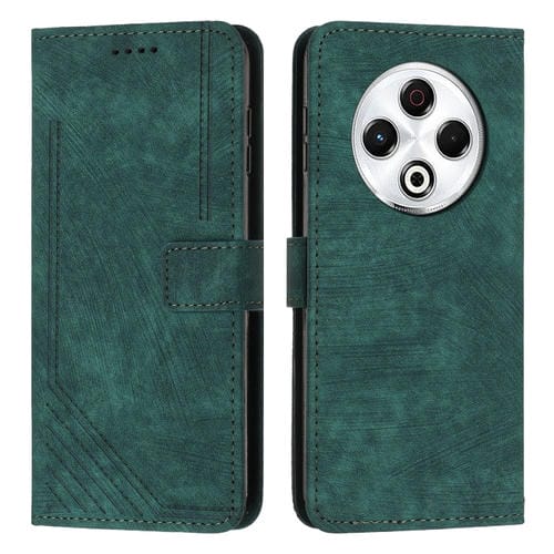 Funda de Piel Sintética con Diseño de Rayas y Cordón Largo para Tecno Spark 30 4G (Verde)