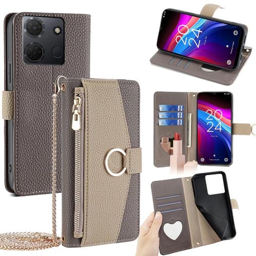 Funda de Cuero Textura Lichi para TCL 503 4G (Gris)