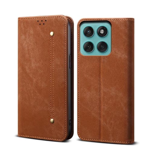 Funda de cuero con tapa y textura vaquera para Motorola Edge 5G 2025 (marrón)