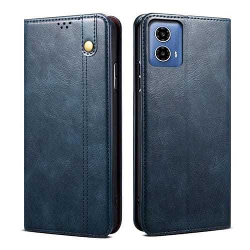 Funda de Cuero Crazy Horse con Cera de Aceite para Motorola Moto G34 5G y G45 5G (Azul)