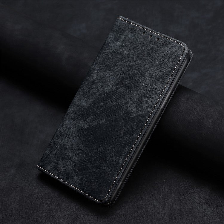 Funda de Cuero Magnética con Cepillo Antirrobo Rfid para Itel S24 4G (Negra)