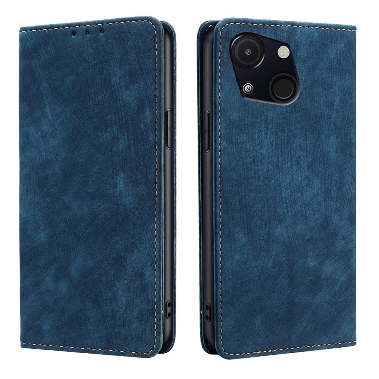 Funda de Cuero Magnética con Cepillo Antirrobo RFID para Teléfono Itel A50C 4G (Azul)