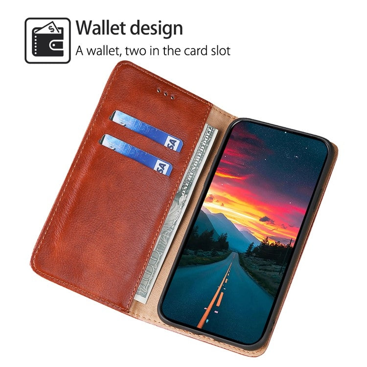Funda de Cuero Magnética Itel P65 con Acabado Brillante (Marrón)