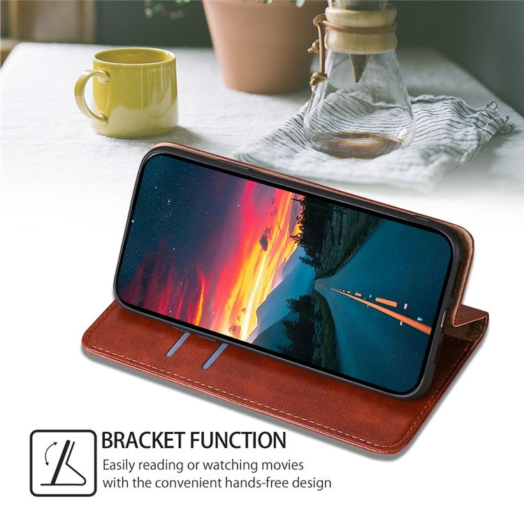Funda de Cuero Magnética Itel P65 con Acabado Brillante (Marrón)