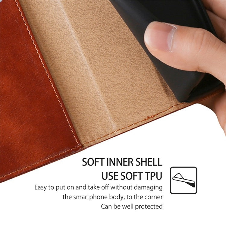 Funda de Cuero Magnética Itel P65 con Acabado Brillante (Marrón)