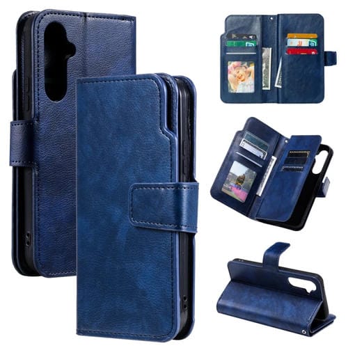 Funda para Teléfono Samsung Galaxy A05S Cuero con Billetera Triple Plegable para 9 Tarjetas (Azul)