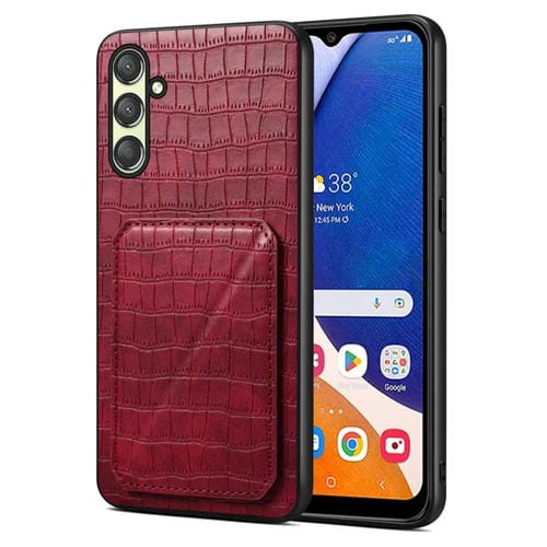 Funda Trasera Samsung Galaxy A14 4G 5G Denior Piel Cocodrilo Imitación con Soporte (Rojo Rosa)