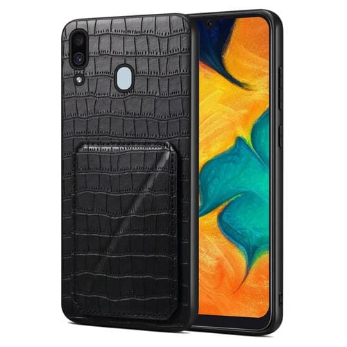 Funda trasera Samsung Galaxy A20 A30 Denior piel de cocodrilo con soporte (Negro)