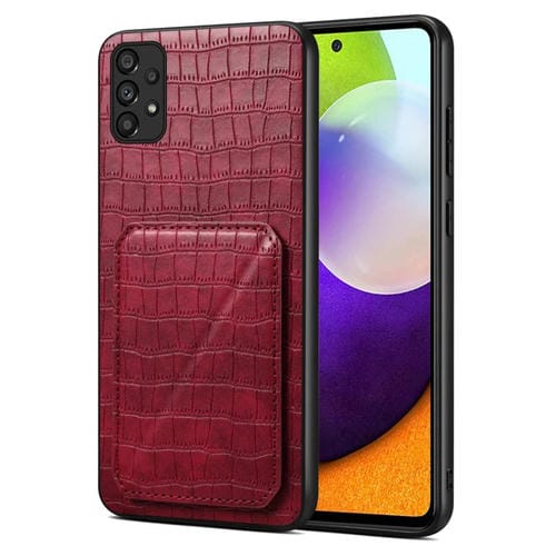 Funda Trasera Denior para Samsung Galaxy A52 4G y 5G de Piel de Cocodrilo con Soporte (Rojo Rosa)