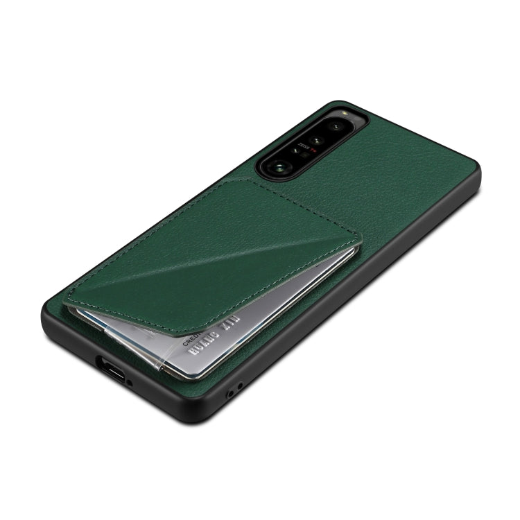 Funda para Sony Xperia 1 IV Denior con Parte Trasera de Piel de Becerro de Imitación y Soporte (Verde)