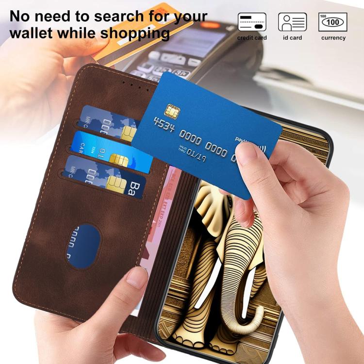 Funda de Cuero con Relieve Cabeza de Elefante para Huawei Nova 12 Pro y Nova 12 Ultra con Cordón (Café)