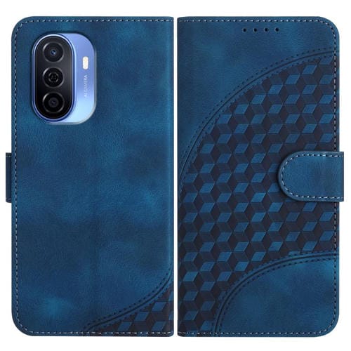 Funda de Cuero con Relieve de Cabeza de Elefante para Huawei Enjoy 50 y Nova Y70 con Cordón (Azul Real)
