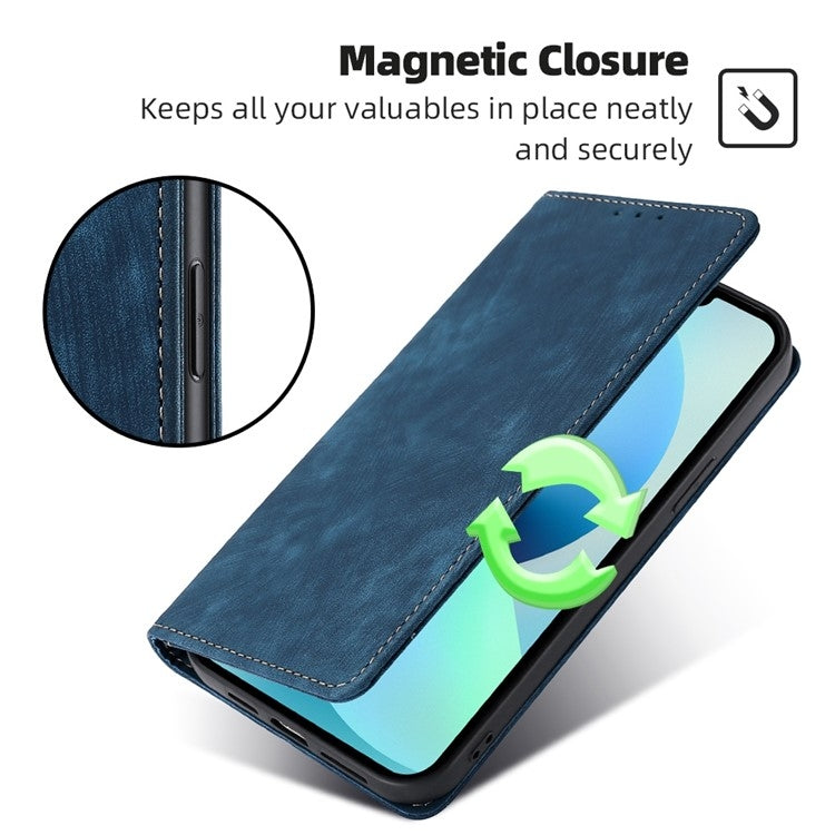 Funda de Cuero Magnética para Teléfono TCL 502 con Cepillo Antirrobo Rfid (Azul)