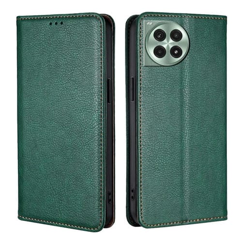 Funda de Cuero Magnética para OnePlus Ace 3 Pro 5G (Verde) con Acabado Brillante