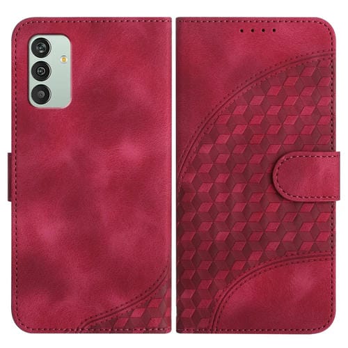 Funda para Samsung Galaxy M13 India F13 Yx0060 Cuero con Relieve y Cabeza de Elefante con Cordón (Rojo Rosa)